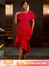 AOMEIDRESS Holiday Party Outfits Red Woman 3D Flower Elegant Dresses Red / S