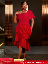 AOMEIDRESS Holiday Party Outfits Red Woman 3D Flower Elegant Dresses Red / S