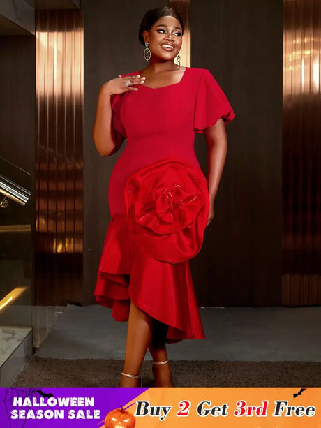 AOMEIDRESS Holiday Party Outfits Red Woman 3D Flower Elegant Dresses Red / S