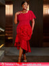AOMEIDRESS Holiday Party Outfits Red Woman 3D Flower Elegant Dresses Red / S