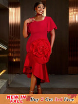 AOMEIDRESS Holiday Party Outfits Red Woman 3D Flower Elegant Dresses Red / S
