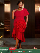 AOMEIDRESS Holiday Party Outfits Red Woman 3D Flower Elegant Dresses Red / S