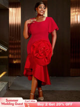 AOMEIDRESS Holiday Party Outfits Red Woman 3D Flower Elegant Dresses Red / S