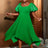 AOMEIDRESS Irregular Pleated A Line Dress Sweetheart Neck Puff Sleeve Green / S