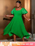 AOMEIDRESS Irregular Pleated A Line Dress Sweetheart Neck Puff Sleeve Green / S