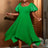 AOMEIDRESS Irregular Pleated A Line Dress Sweetheart Neck Puff Sleeve Green / S