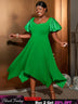 AOMEIDRESS Irregular Pleated A Line Dress Sweetheart Neck Puff Sleeve Green / S