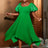 AOMEIDRESS Irregular Pleated A Line Dress Sweetheart Neck Puff Sleeve Green / S