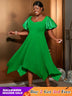 AOMEIDRESS Irregular Pleated A Line Dress Sweetheart Neck Puff Sleeve Green / S
