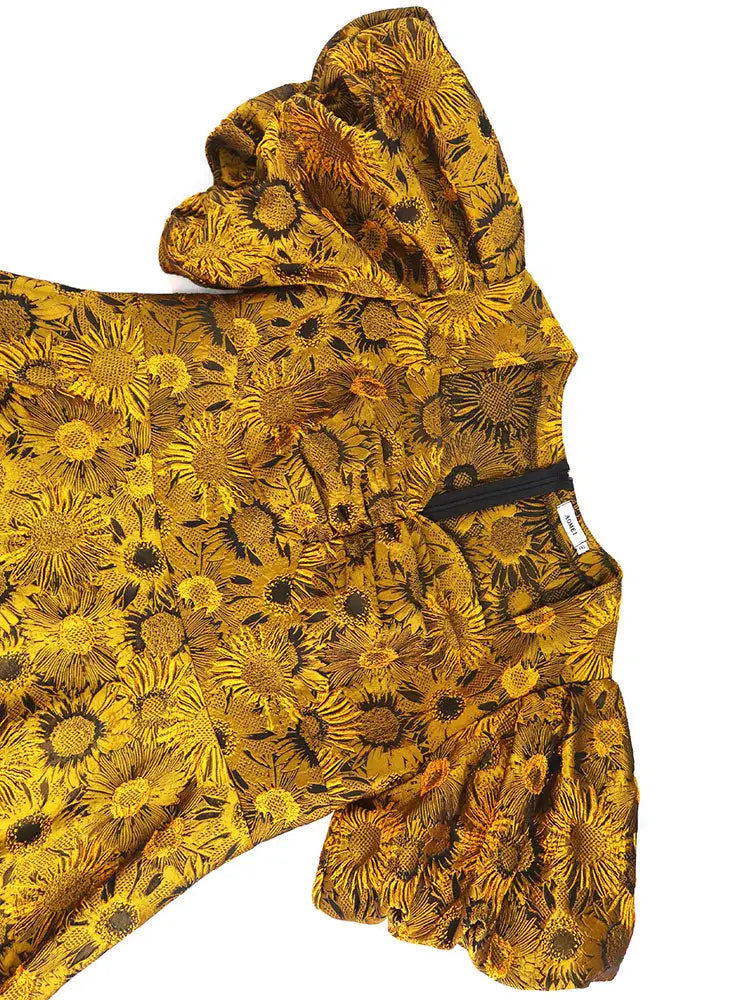 AOMEIDRESS Jacquard A Line Dresses Short Lantern Sleeves Elegant Retro Party Event