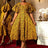 AOMEIDRESS Jacquard A Line Dresses Short Lantern Sleeves Elegant Retro Party Event Yellow / S