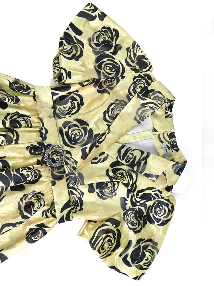 AOMEIDRESS Jacquard A Line Mini Dresses Puff Sleeves Turn Down Collar