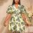 AOMEIDRESS Jacquard A Line Mini Dresses Puff Sleeves Turn Down Collar Khaki / S