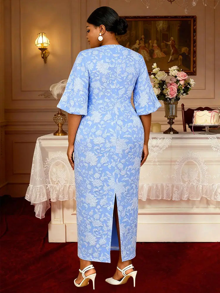 AOMEIDRESS Jacquard Bodycon Dress Cut Out Boat Neck Peplum Gowns