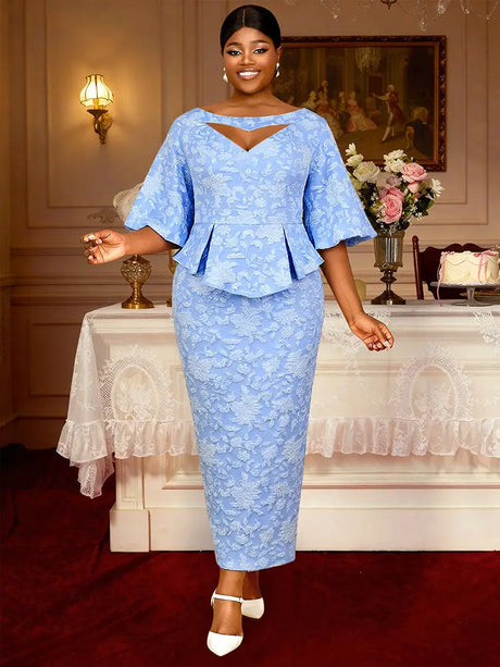 AOMEIDRESS Jacquard Bodycon Dress Cut Out Boat Neck Peplum Gowns