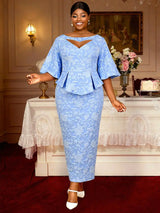 AOMEIDRESS Jacquard Bodycon Dress Cut Out Boat Neck Peplum Gowns