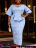 AOMEIDRESS Jacquard Bodycon Dress Cut Out Boat Neck Peplum Gowns LightBlue / L