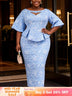 AOMEIDRESS Jacquard Bodycon Dress Cut Out Boat Neck Peplum Gowns LightBlue / L