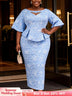 AOMEIDRESS Jacquard Bodycon Dress Cut Out Boat Neck Peplum Gowns LightBlue / L