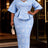 AOMEIDRESS Jacquard Bodycon Dress Cut Out Boat Neck Peplum Gowns LightBlue / L