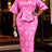 AOMEIDRESS Jacquard Bodycon Dress Cut Out Boat Neck Peplum Gowns - Rose / L