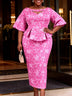 AOMEIDRESS Jacquard Bodycon Dress Cut Out Boat Neck Peplum Gowns - Rose / L