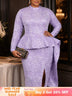 AOMEIDRESS Jacquard Bodycon Dress Mock Neck Long Sleeve Peplum Ruffle - Lavender / L