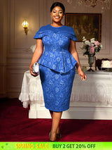 AOMEIDRESS Jacquard Bodycon Dress Round Neck Elegant Party Style Blue / S