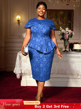 AOMEIDRESS Jacquard Bodycon Dress Round Neck Elegant Party Style Blue / S