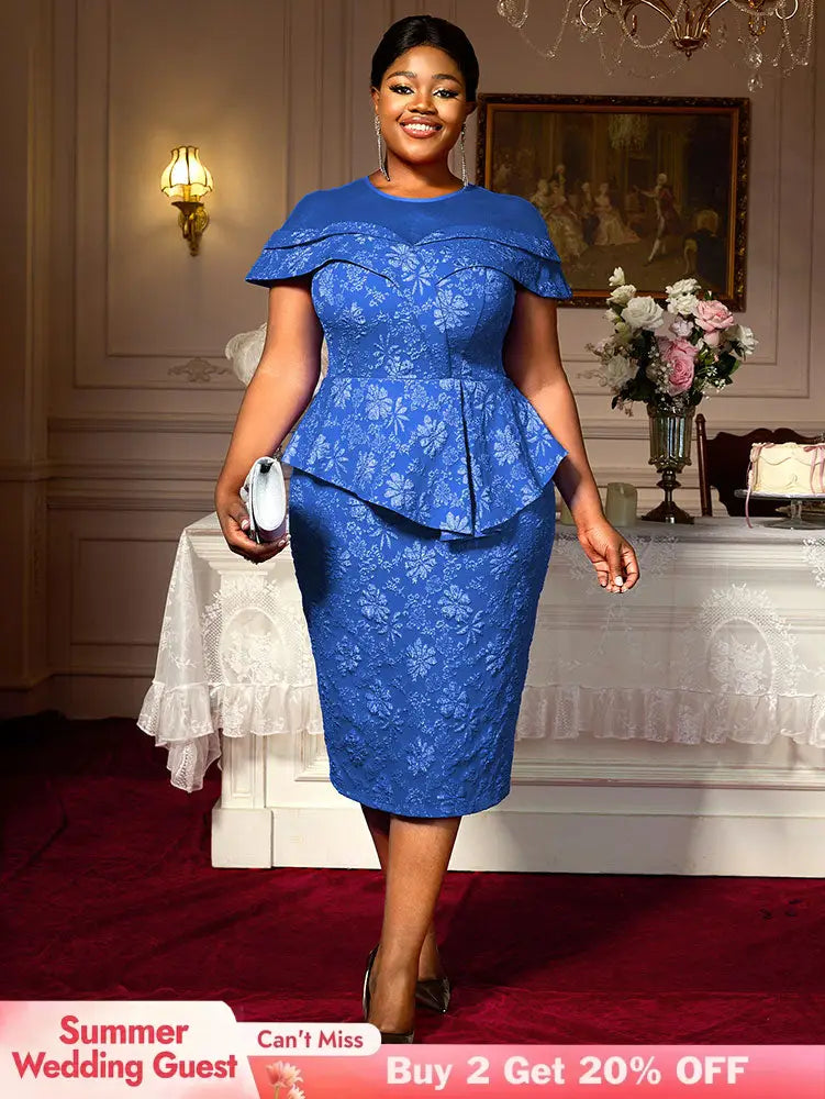 AOMEIDRESS Jacquard Bodycon Dress Round Neck Elegant Party Style Blue / S