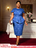 AOMEIDRESS Jacquard Bodycon Dress Round Neck Elegant Party Style Blue / S