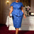 AOMEIDRESS Jacquard Bodycon Dress Round Neck Elegant Party Style Blue / S