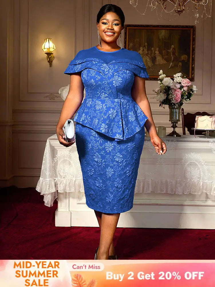 AOMEIDRESS Jacquard Bodycon Dress Round Neck Elegant Party Style Blue / S