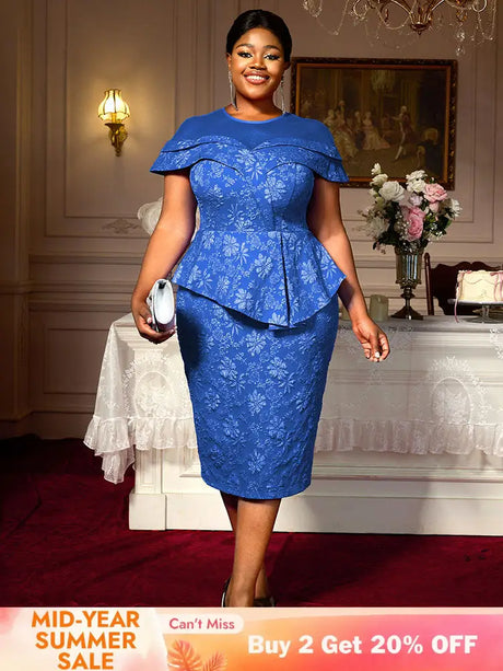 AOMEIDRESS Jacquard Bodycon Dress Round Neck Elegant Party Style Blue / S