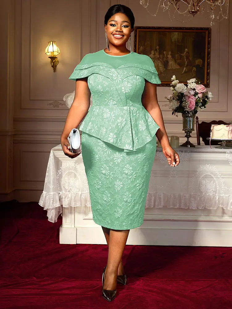 AOMEIDRESS Jacquard Bodycon Dress Round Neck Elegant Party Style LightGreen / S