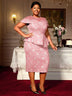 AOMEIDRESS Jacquard Bodycon Dress Round Neck Elegant Party Style Pink / S