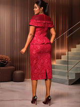 AOMEIDRESS Jacquard Dress Women Formal Red Church Package Hip Dress