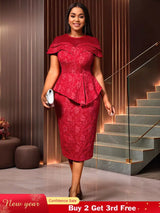 AOMEIDRESS Jacquard Dress Women Formal Red Church Package Hip Dress Red / S