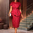 AOMEIDRESS Jacquard Dress Women Formal Red Church Package Hip Dress Red / S