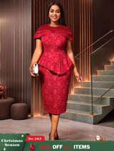 AOMEIDRESS Jacquard Dress Women Formal Red Church Package Hip Dress Red / S