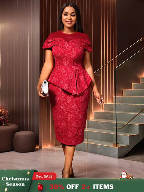 AOMEIDRESS Jacquard Dress Women Formal Red Church Package Hip Dress Red / S