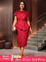 AOMEIDRESS Jacquard Dress Women Formal Red Church Package Hip Dress Red / S