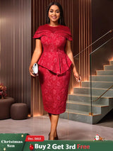 AOMEIDRESS Jacquard Dress Women Formal Red Church Package Hip Dress Red / S