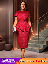 AOMEIDRESS Jacquard Dress Women Formal Red Church Package Hip Dress Red / S