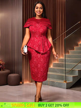 AOMEIDRESS Jacquard Dress Women Formal Red Church Package Hip Dress Red / S