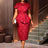 AOMEIDRESS Jacquard Dress Women Formal Red Church Package Hip Dress Red / S