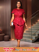AOMEIDRESS Jacquard Dress Women Formal Red Church Package Hip Dress Red / S
