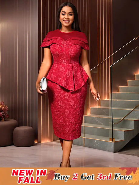 AOMEIDRESS Jacquard Dress Women Formal Red Church Package Hip Dress Red / S