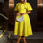 Jacquard Dresses A Line 3D Yellow Flower Short Puff Sleeve