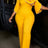 AOMEIDRESS Jumpsuit Short Sleeves 3D Flower High Waist Wide Leg Pants - Yellow / L